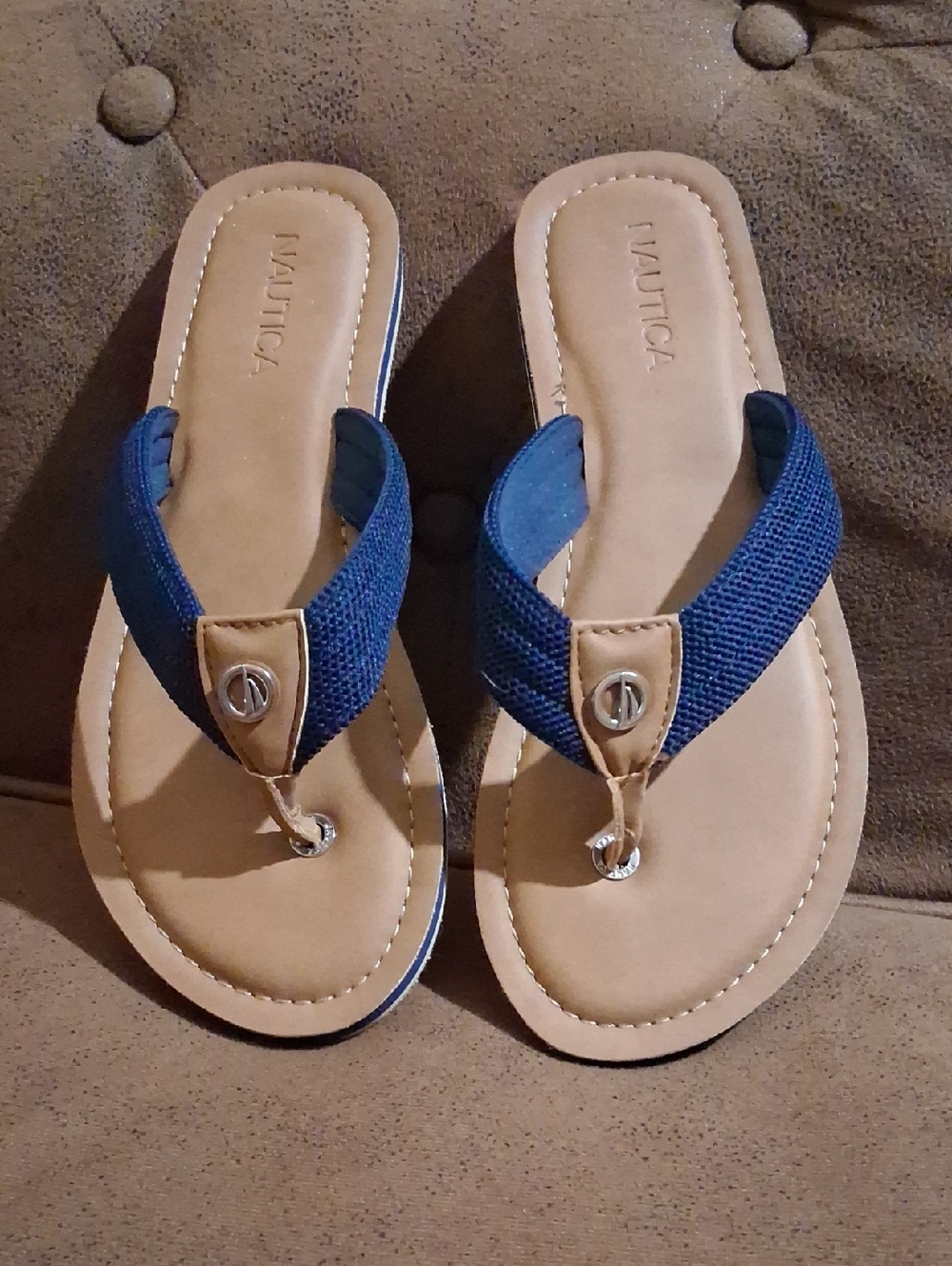 Nautica Navy and Tan Thong Sandals